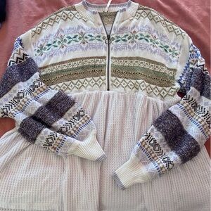 Free People Cream and Gold Knit Sweater